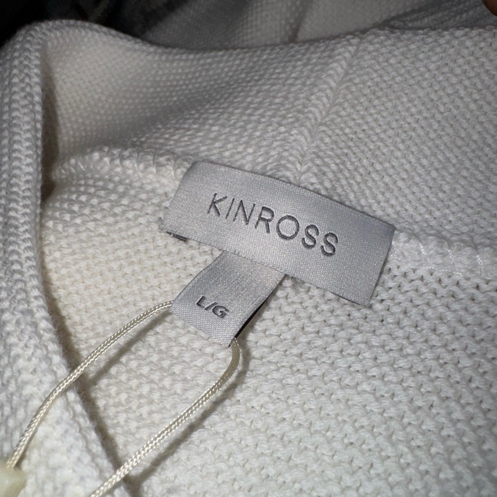 New Kinross Nochi Garter Stitch Pullover Funnel Off-White Cowl Neck Sweater - Picture 9 of 12